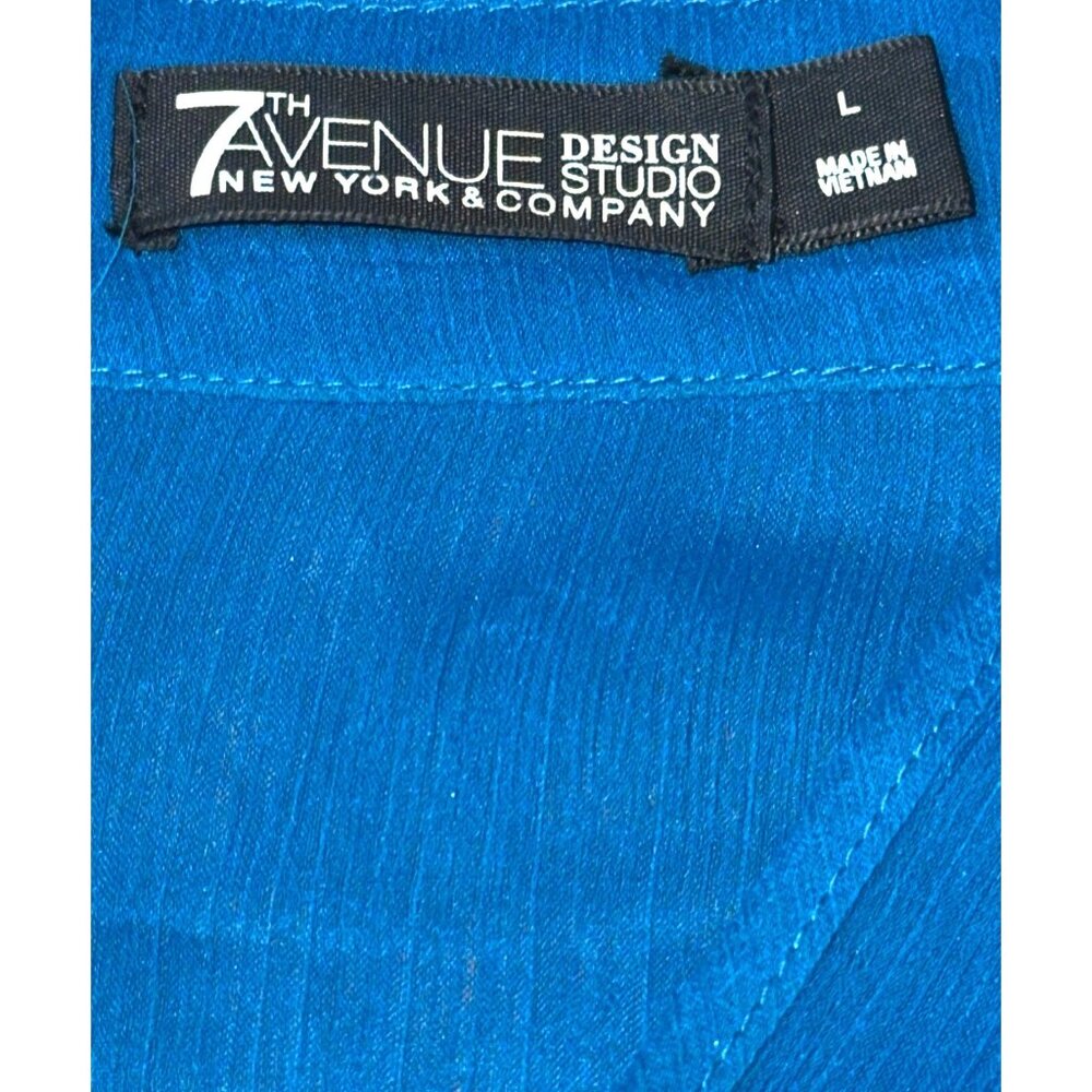 7th Avenue New York Company Large Teal Sheer Blouse V neck Long Sleeve City Chic - Picture 8 of 13